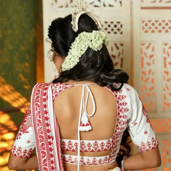 Bridal White & Red Embroidered Blouse back
