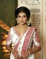 White Silk Embroidered Bridal Blouse | Unique Double Strap Back Design | Free Size 36–40