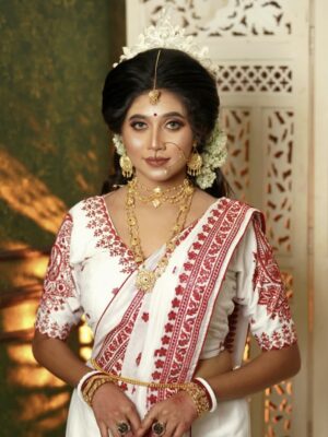 White Silk Embroidered Bridal Blouse | Unique Double Strap Back Design | Free Size 36–40