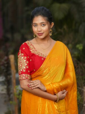 Bridal Heavy Handwork Silk Blouse | Deep Back Dori Design | Free Size 36–40 | Cotton Lining