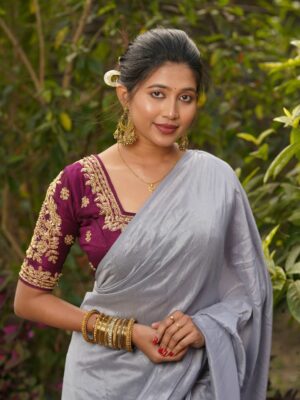 Maroon Silk Handwork Square Neck Bridal Blouse | Free Size 36–40 | Cotton Lining